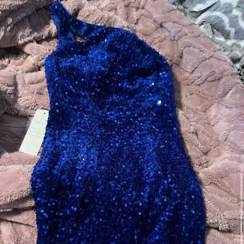 Stunning Blue Sequin One-Shoulder Dress